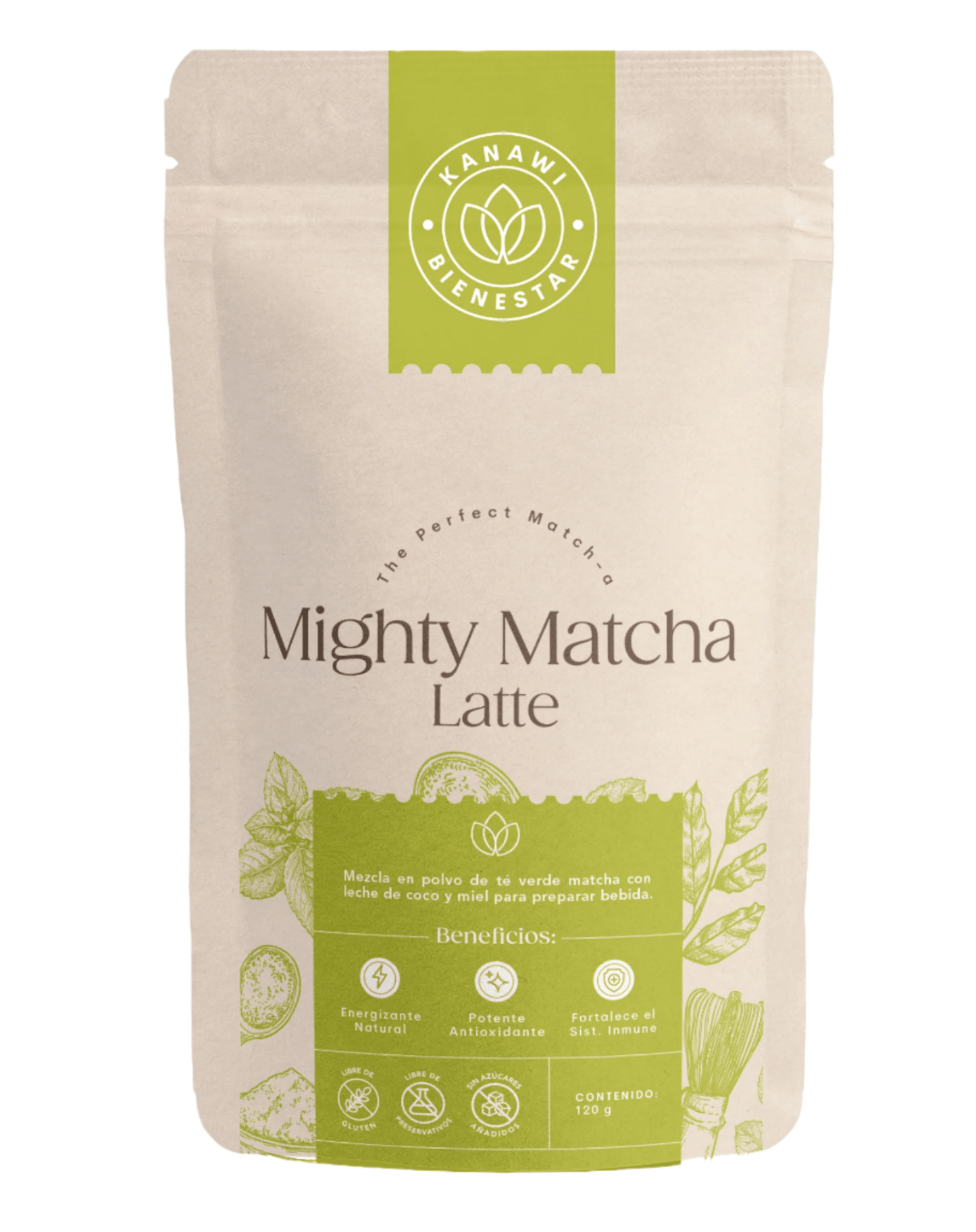 mighty matcha en polvo con fondo color blanco 