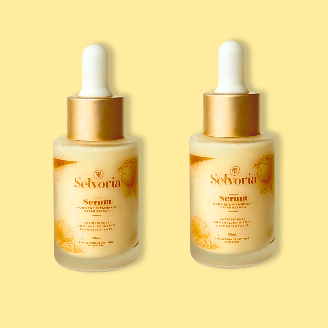 Serum vitamina C de Selvoria con fondo plano color amarillo claro 