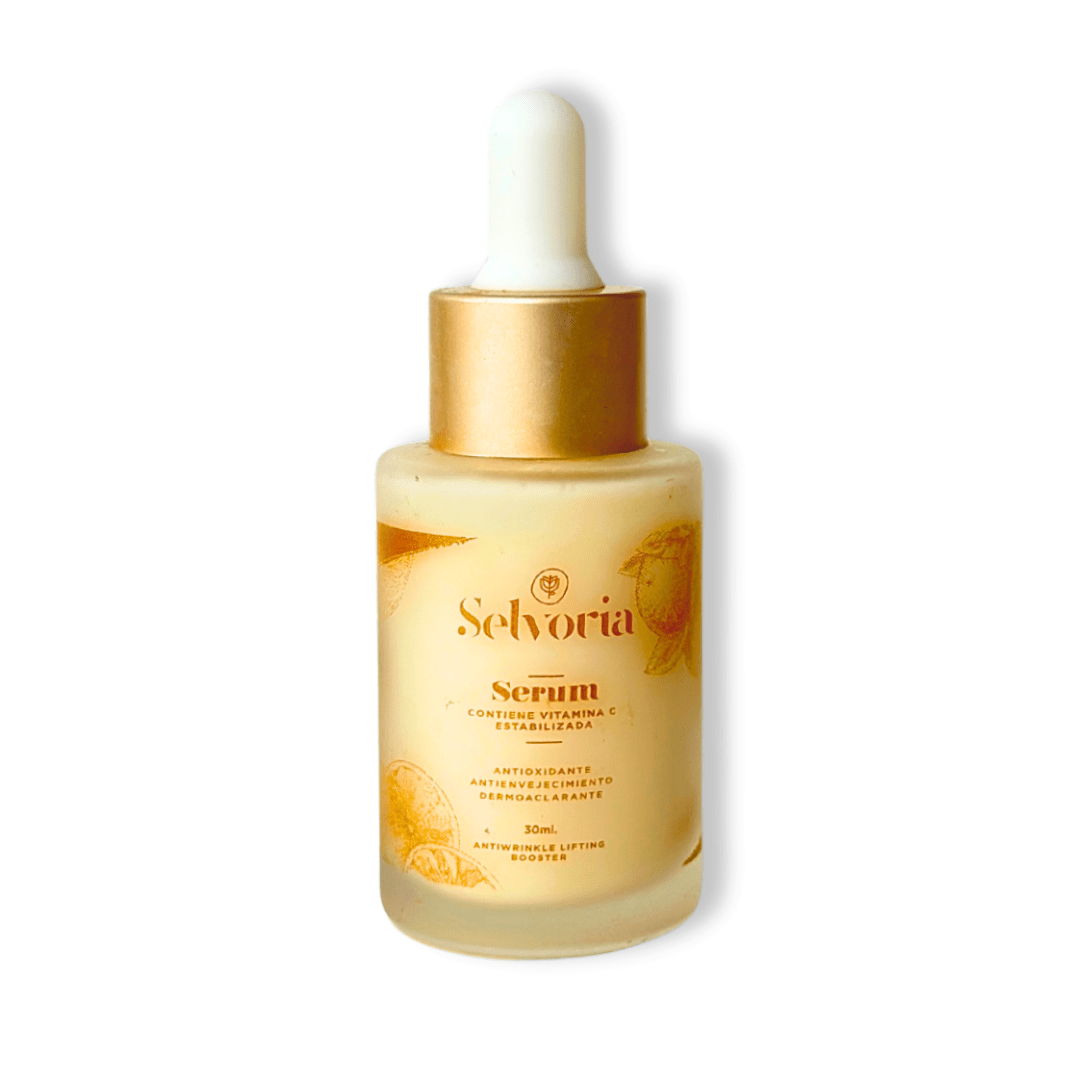 Serum vitamina C de Selvoria con fondo plano blanco