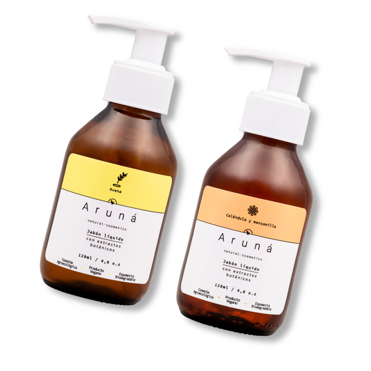 los dos versiones de jabon facial de aruna de 120ml con fondo blanco