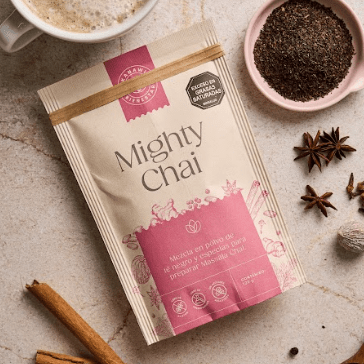 mighty chai en polvo de kanawii con sus ingredients como canela, anias etc. 