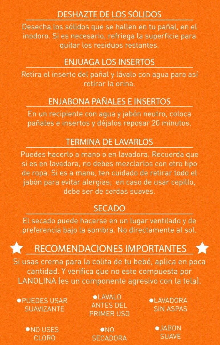 recomendaciones como usar los Pañales ecológicos de Tela Reutilizables.